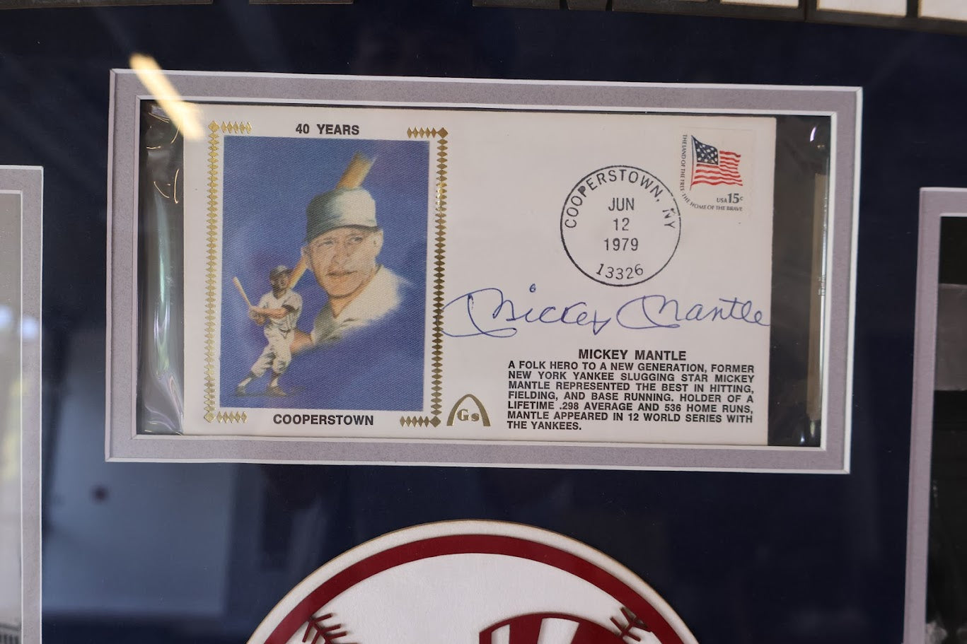 Mickey Mantle Autographed Post Card w/ Photos Framed PSA COA