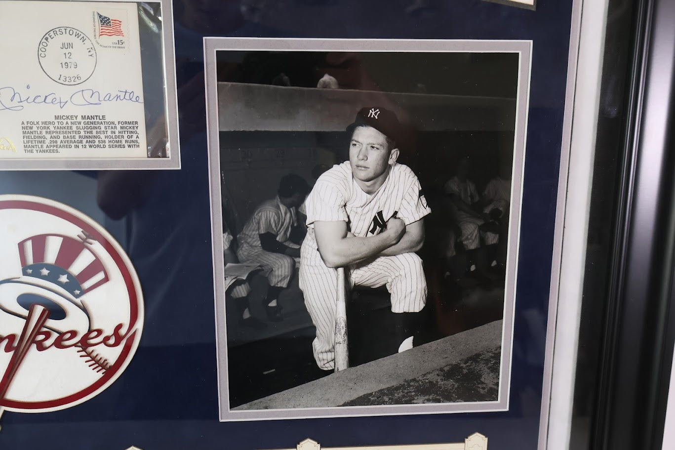 Mickey Mantle Autographed Post Card w/ Photos Framed PSA COA