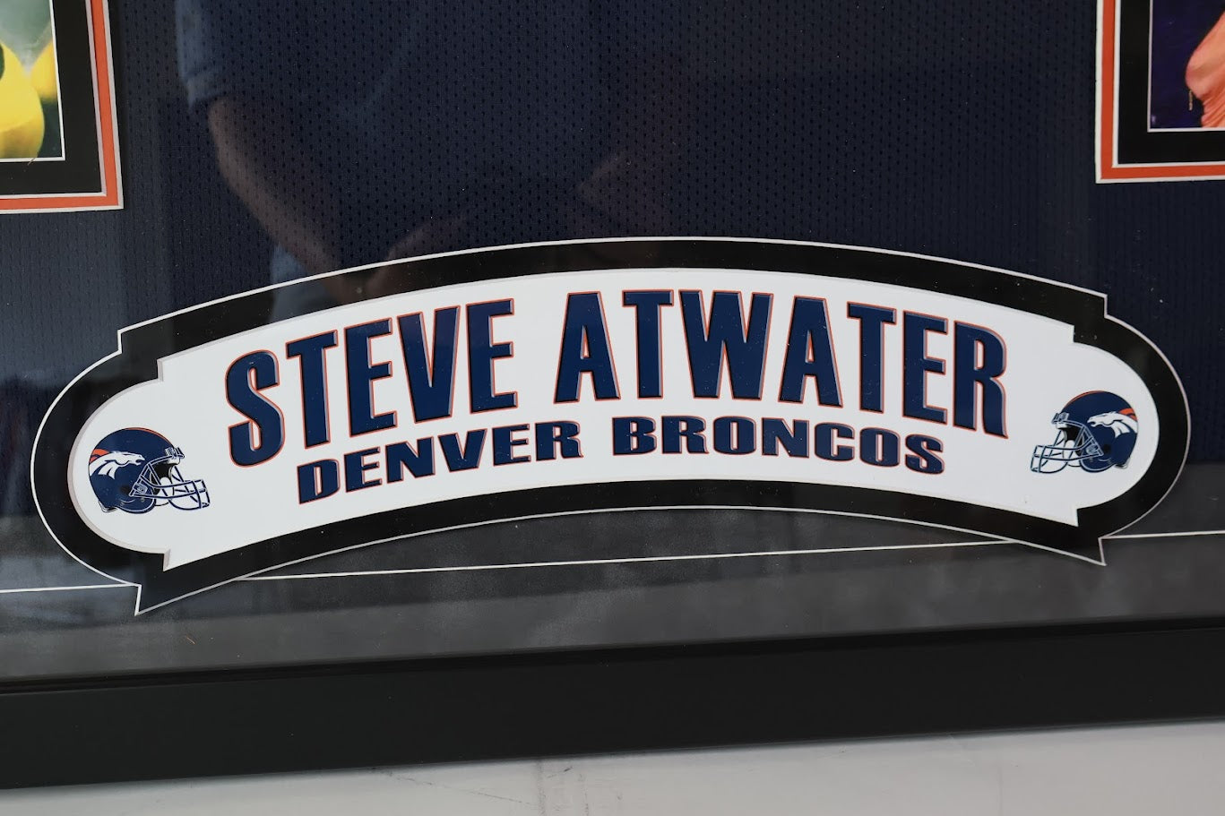 Steve Atwater Autographed Denver Broncos Navy Jersey w/ HOF Inscription Deluxe Framed Beckett COA