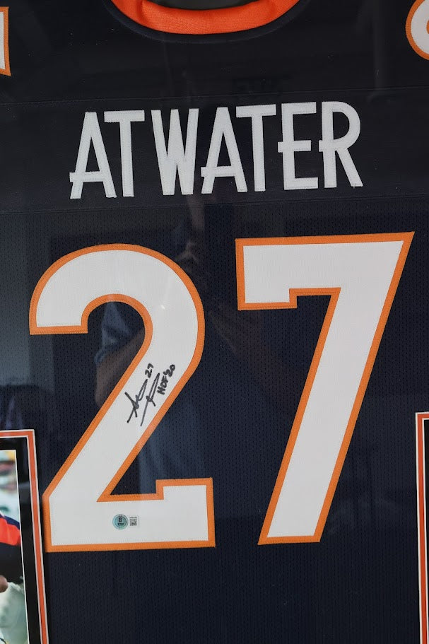 Steve Atwater Autographed Denver Broncos Navy Jersey w/ HOF Inscription Deluxe Framed Beckett COA