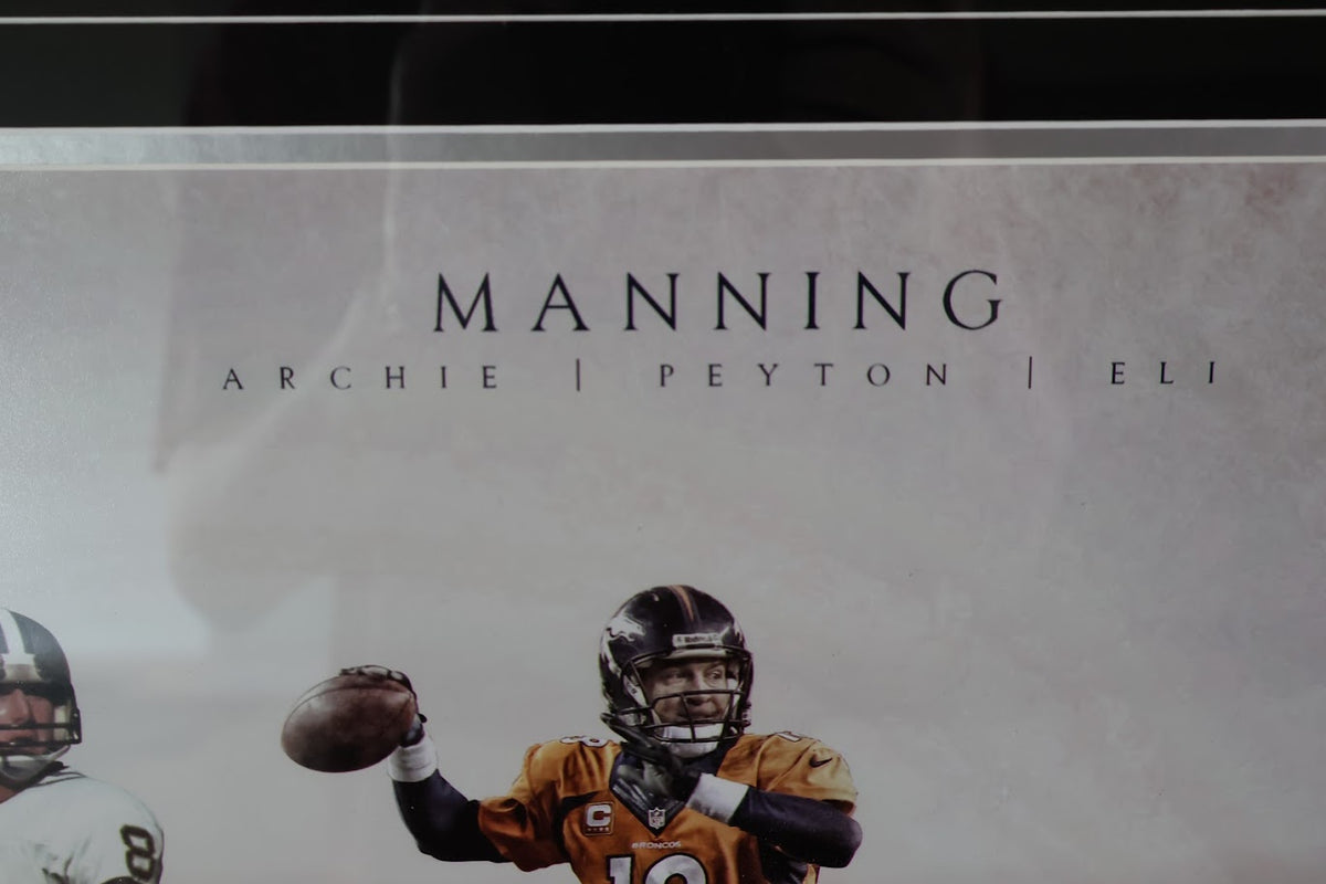 Manning Family Autographed 16x20 Photo - Archie, Eli & Peyton Deluxe Framed Fanatics COA - Latitude Sports Marketing