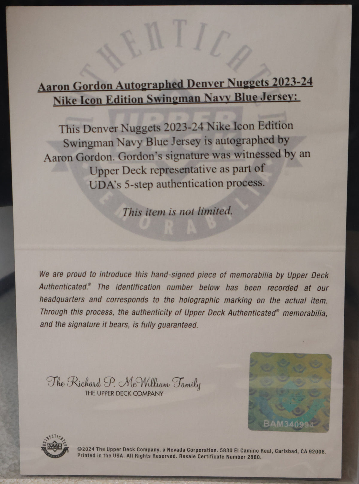 Aaron Gordon Autographed Nike Navy Blue Swingman Jersey with Upper Deck COA
