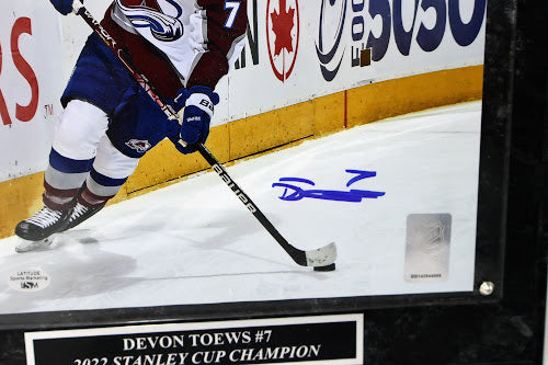 Devon Toews Autographed Colorado Avalanche White Jersey 8x10 Photo With Plaque