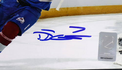 Devon Toews Autographed Colorado Avalanche Burgundy Jersey 8x10 Photo With Plaque