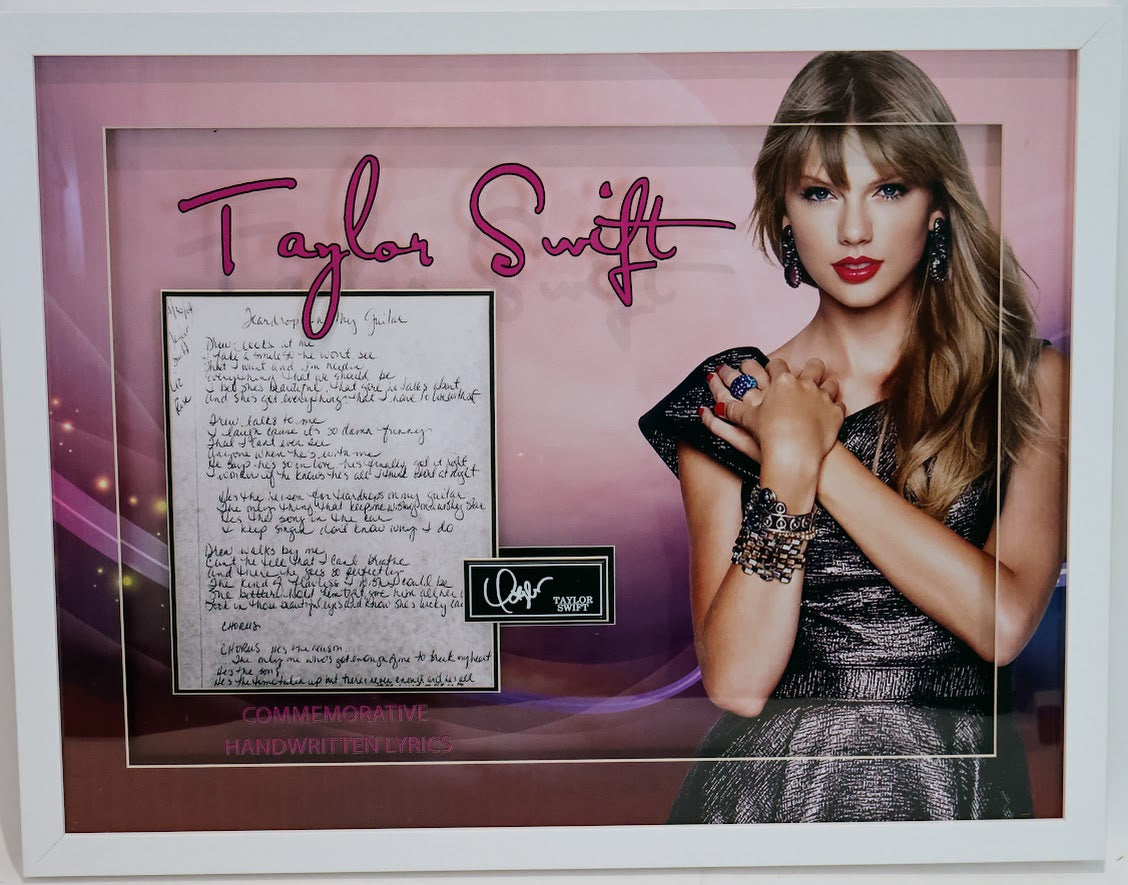 Taylor Swift Lazer engraved Signature Photo with "Commemorative Handwritten Lyrics" (Charity) - Latitude Sports Marketing