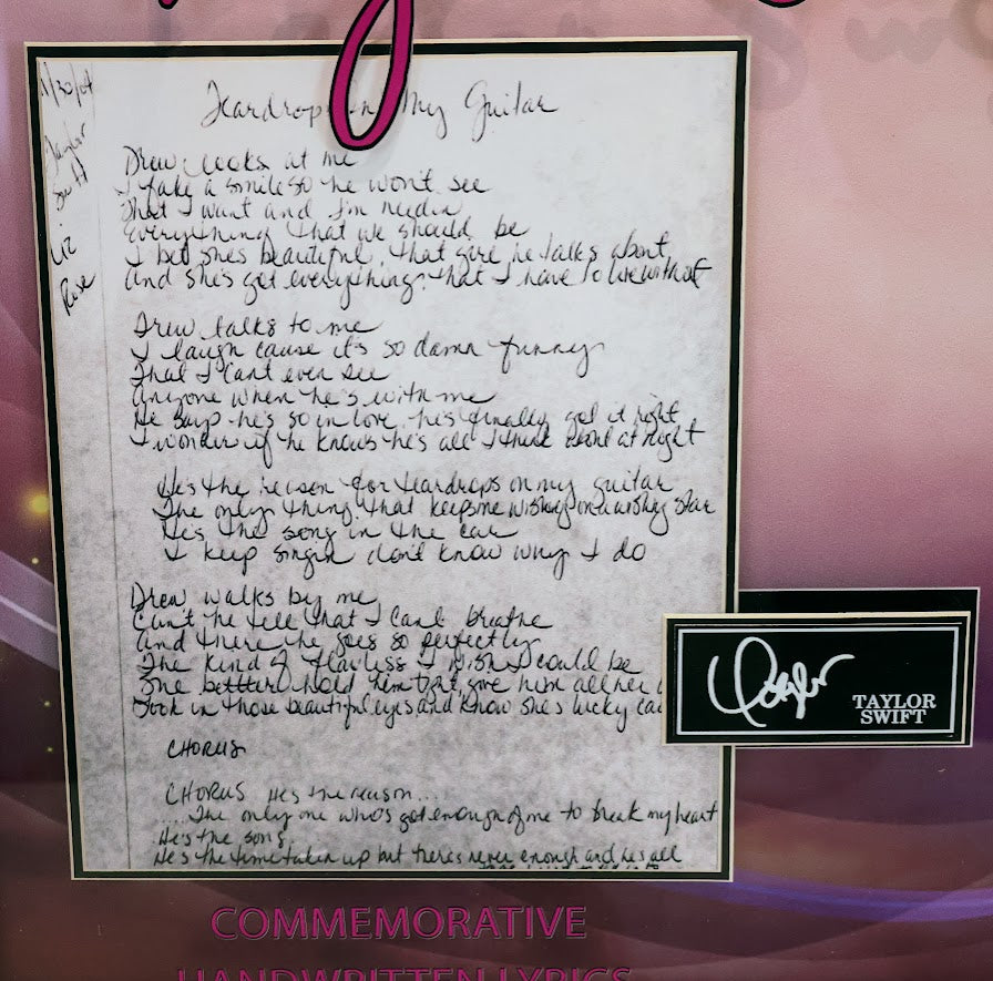 Taylor Swift Lazer engraved Signature Photo with "Commemorative Handwritten Lyrics" (Charity) - Latitude Sports Marketing