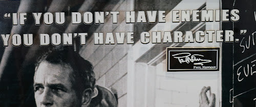 Slap Shot Laser Engraved Paul Newman Autograph photo "If You Don't Have Enemies You Don't Have Character."