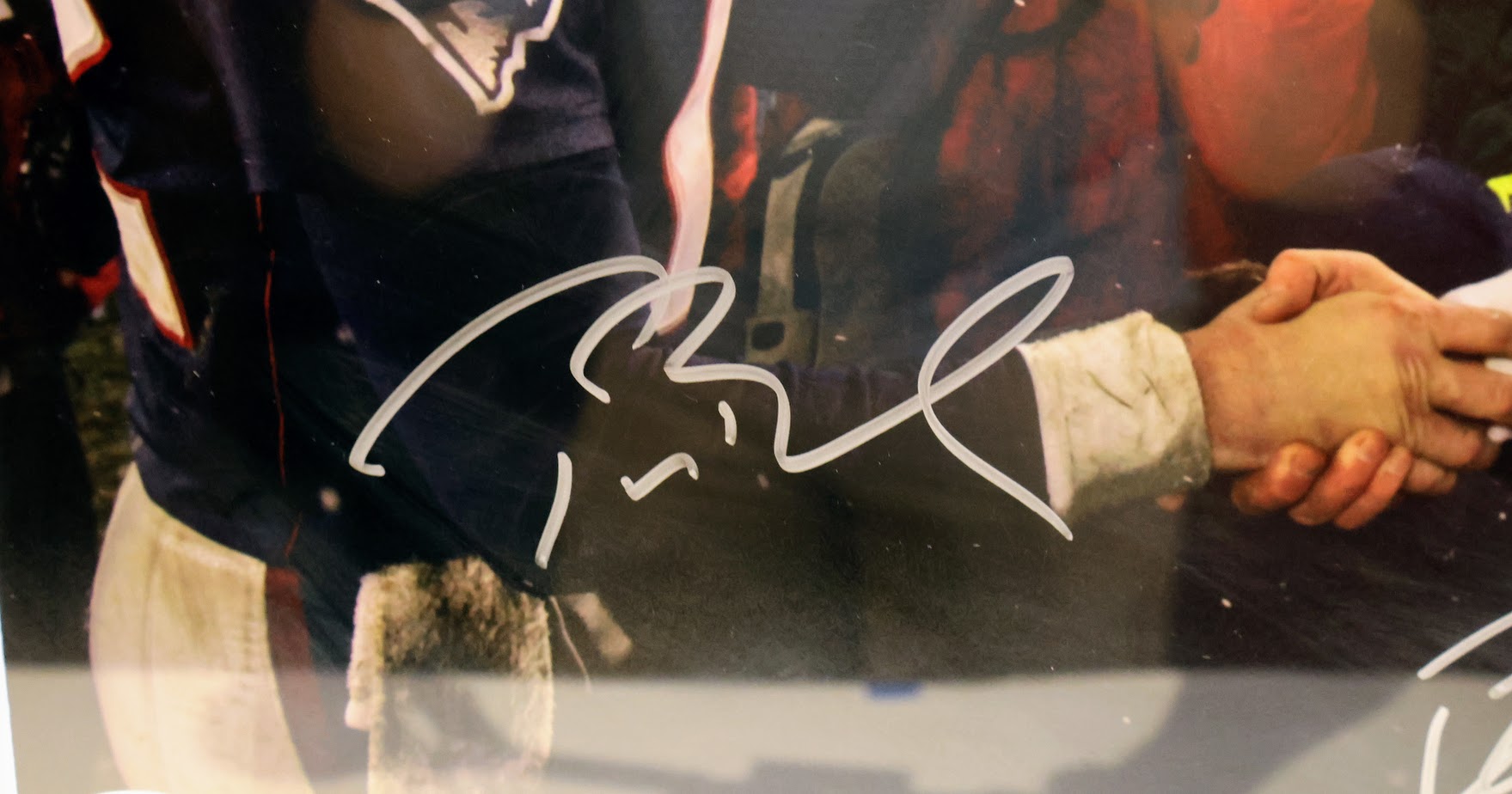 Tom Brady & Peyton Manning Autographed Patriots/Colts Handshake 16x20 Framed 23x27 Photo - (Fanatics & TriStar COAs)