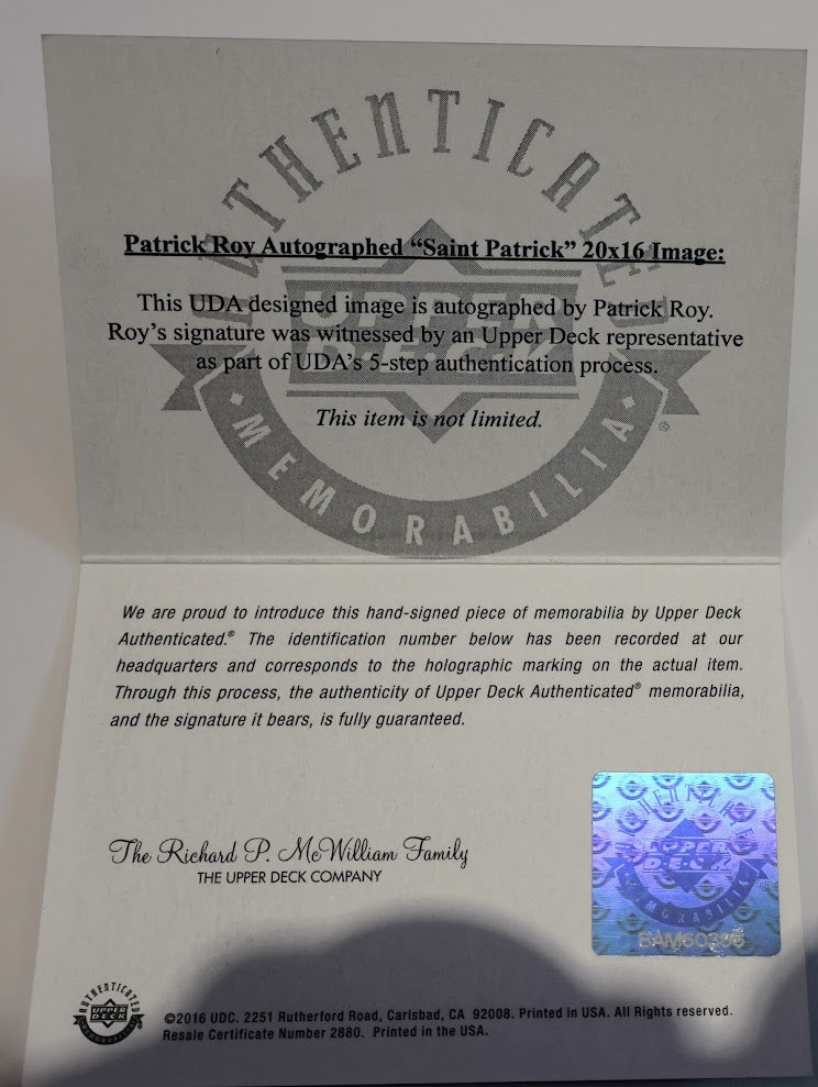 Patrick Roy Autographed 16x20 Framed Photo - 1986 Stanley Cup Champion & Conn Smythe Trophy Winner