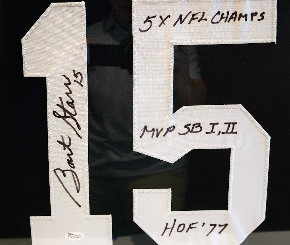 Bart Starr Autograph/Inscribed Deluxe Framed (36"Wx34"H) Packers Jersey- JSA COA