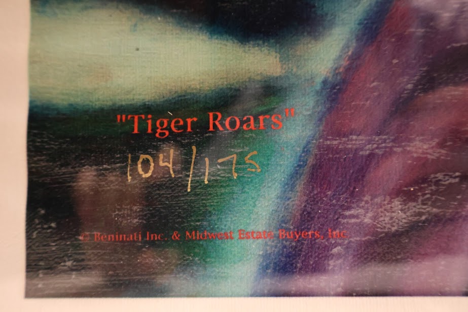 "Tiger Roars" Autographed Tiger Woods Lithograph  42x33 Framed