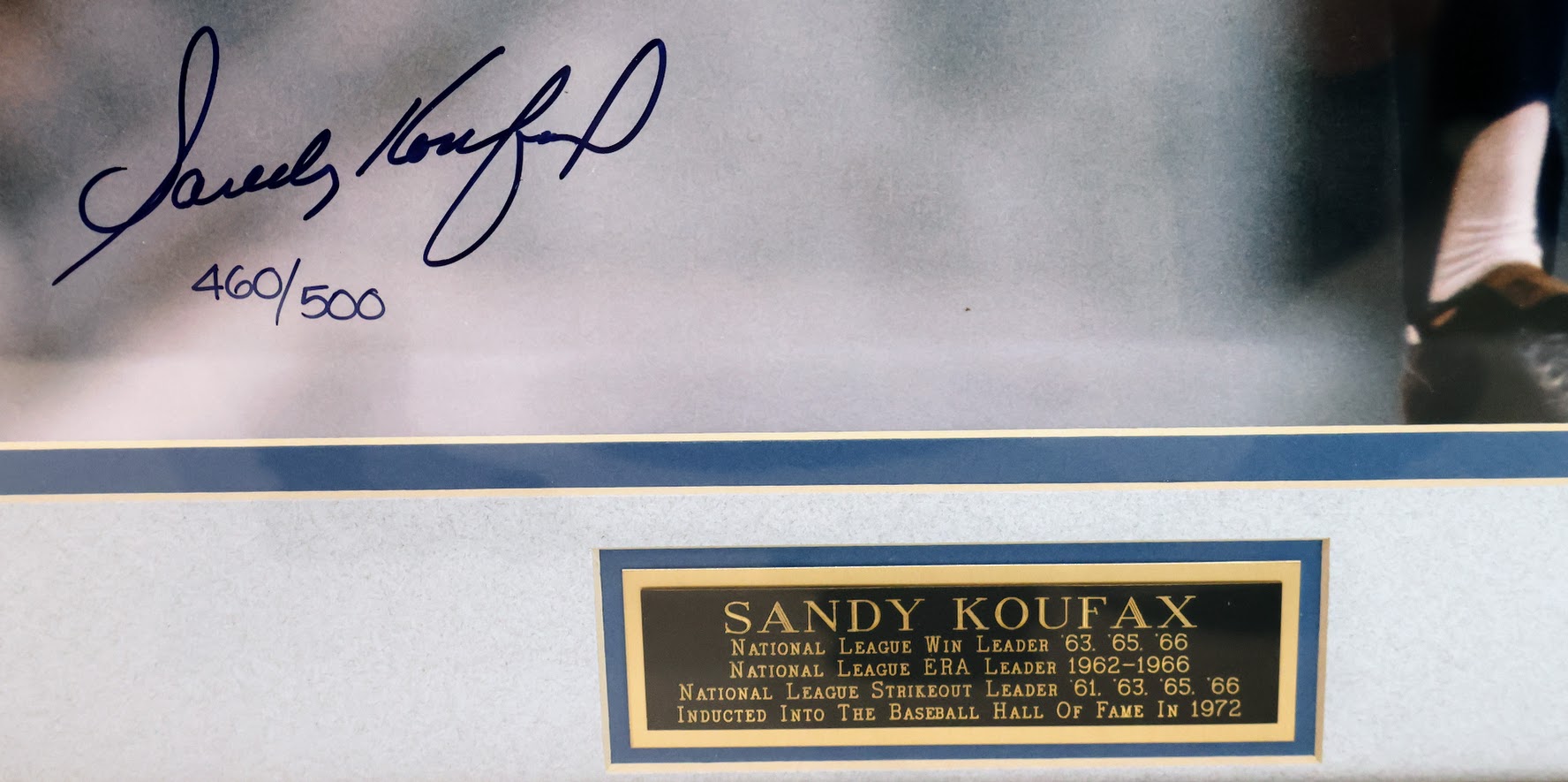 Sandy Koufax 460/500 Autographed Photo with Commemorative Plaque - James Spence LOA