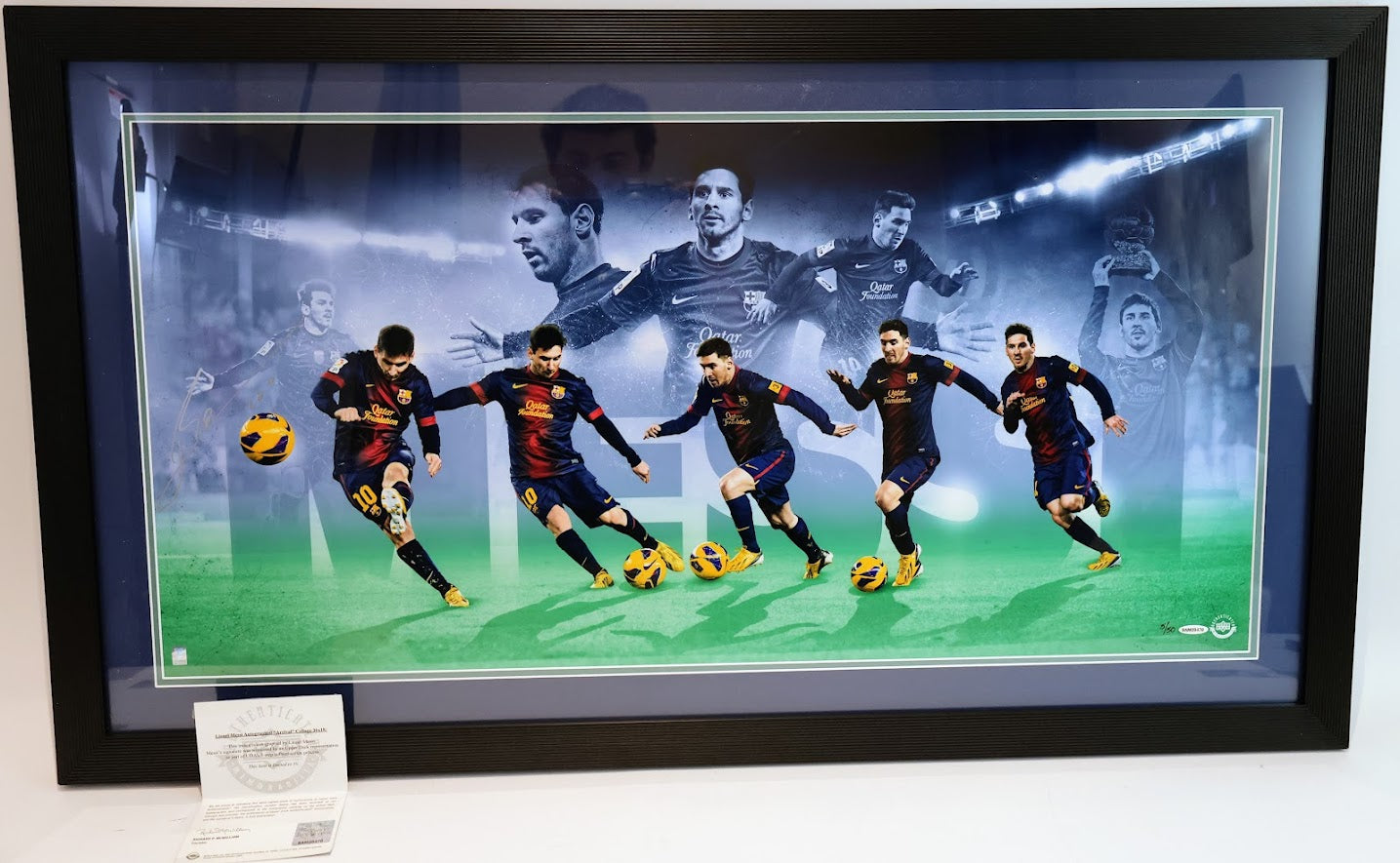 Lionel Messi "Arrival" Autographed Framed 36x18 Photo Collage - Upper Deck COA