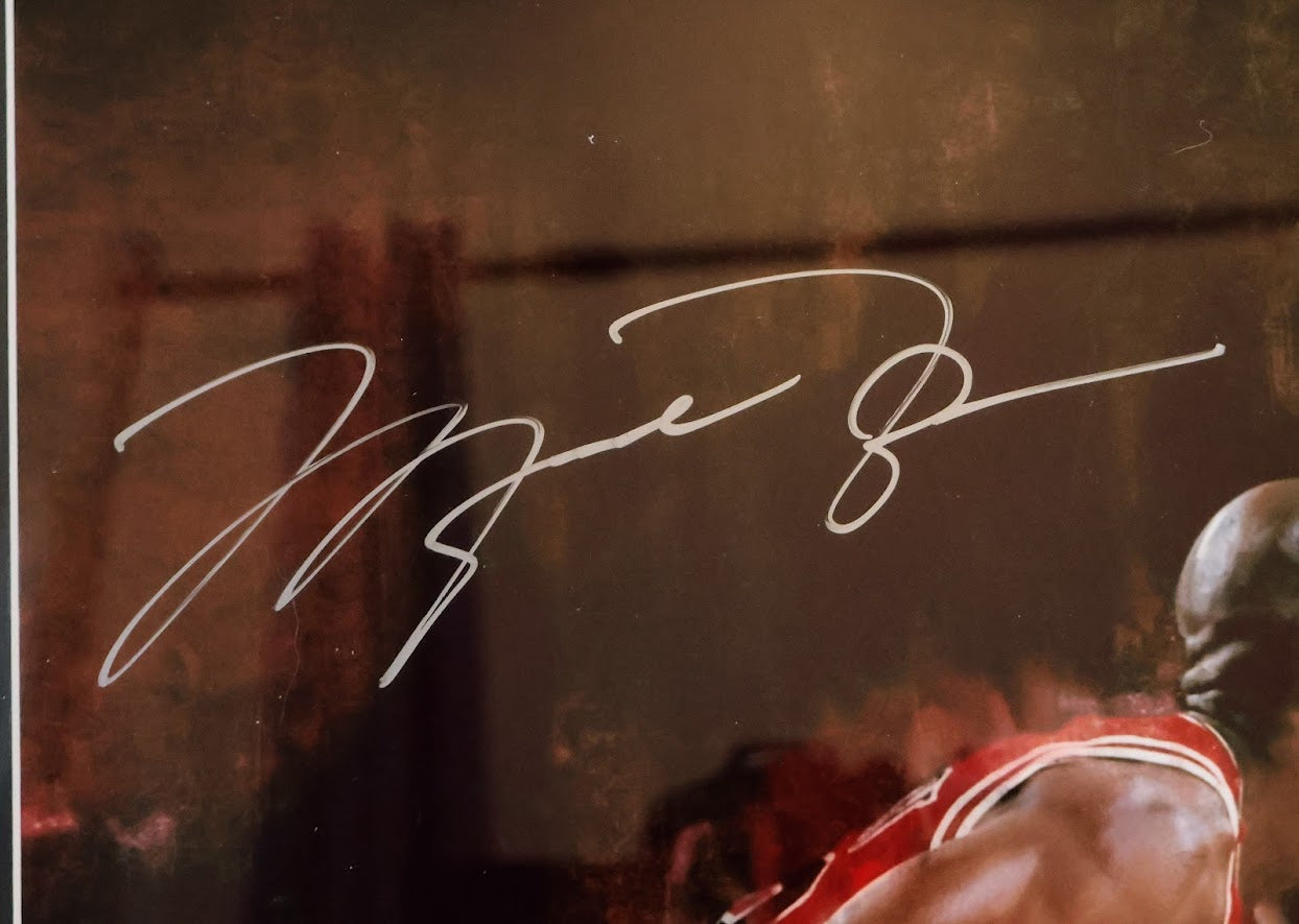 Magic Johnson & Michael Jordan Dual Autographed "Match Up" Framed Photo - Fanatics & Upper Deck COAs