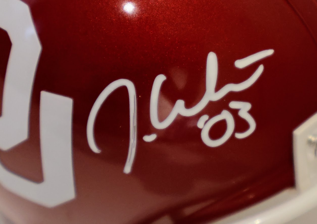 Steve Owens, Billy Sims, & Jason White Autographed Oklahoma Riddle Speed Mini Helmet " '69" " '78" " '03" Inscriptions - Beckett COA