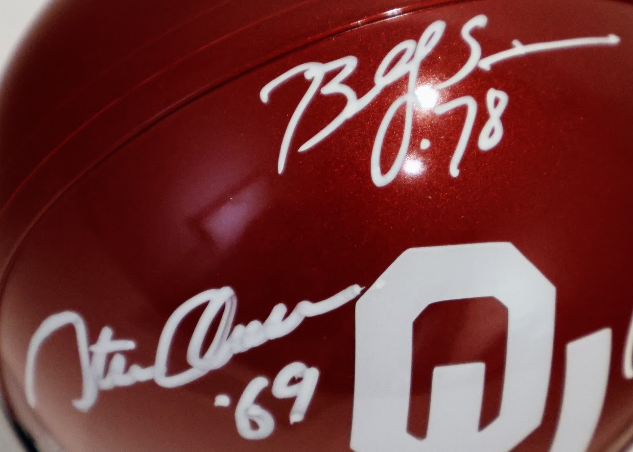 Steve Owens, Billy Sims, & Jason White Autographed Oklahoma Riddle Speed Mini Helmet " '69" " '78" " '03" Inscriptions - Beckett COA