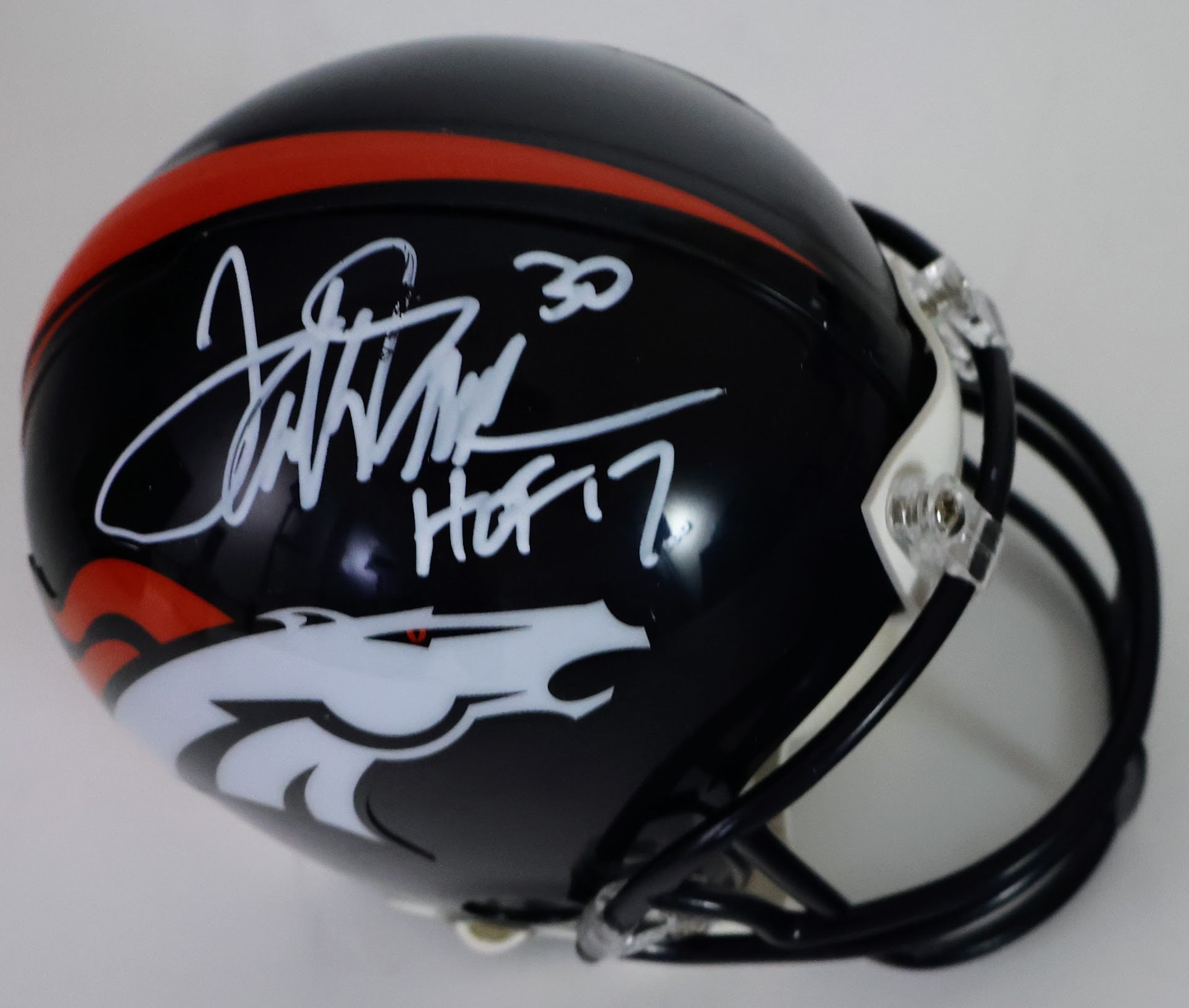 Terrell Davis Signed Denver Broncos Mini Helmet "HOF 17" Inscription - Beckett COA - Latitude Sports Marketing
