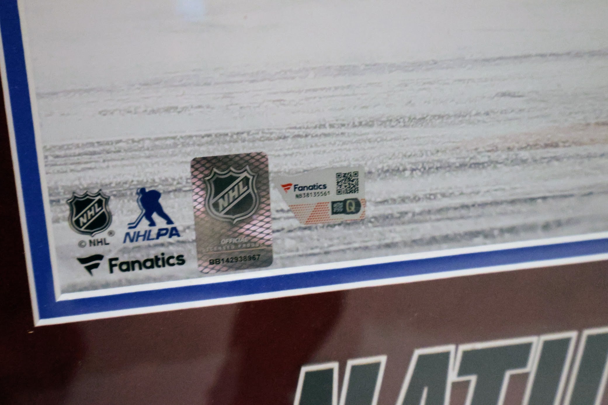 Nathan Mackinnon Autographed 16x20 Action Photo Red Suede Deluxe Framed