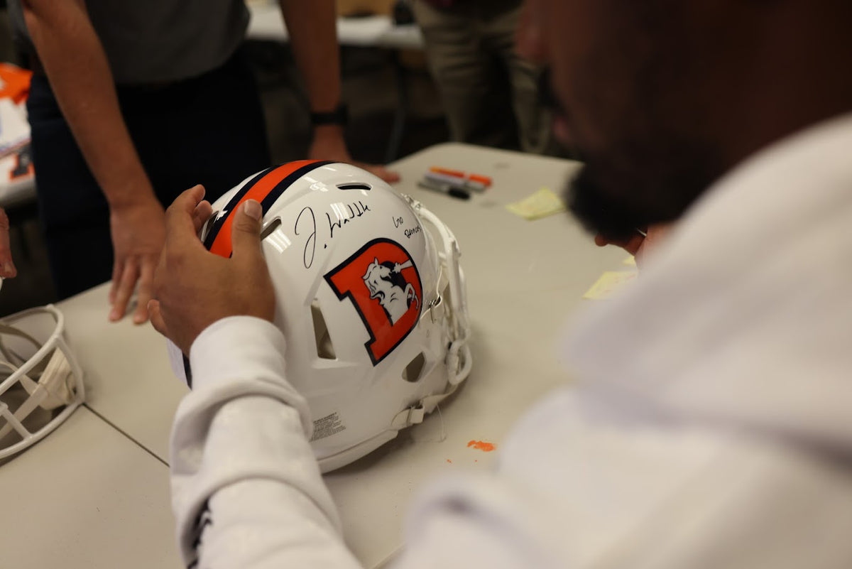 Jaylen Waddle Autographed/Inscribed "Go Broncos" Denver Broncos Snowcapped Pro Helmet - Fanatics COA