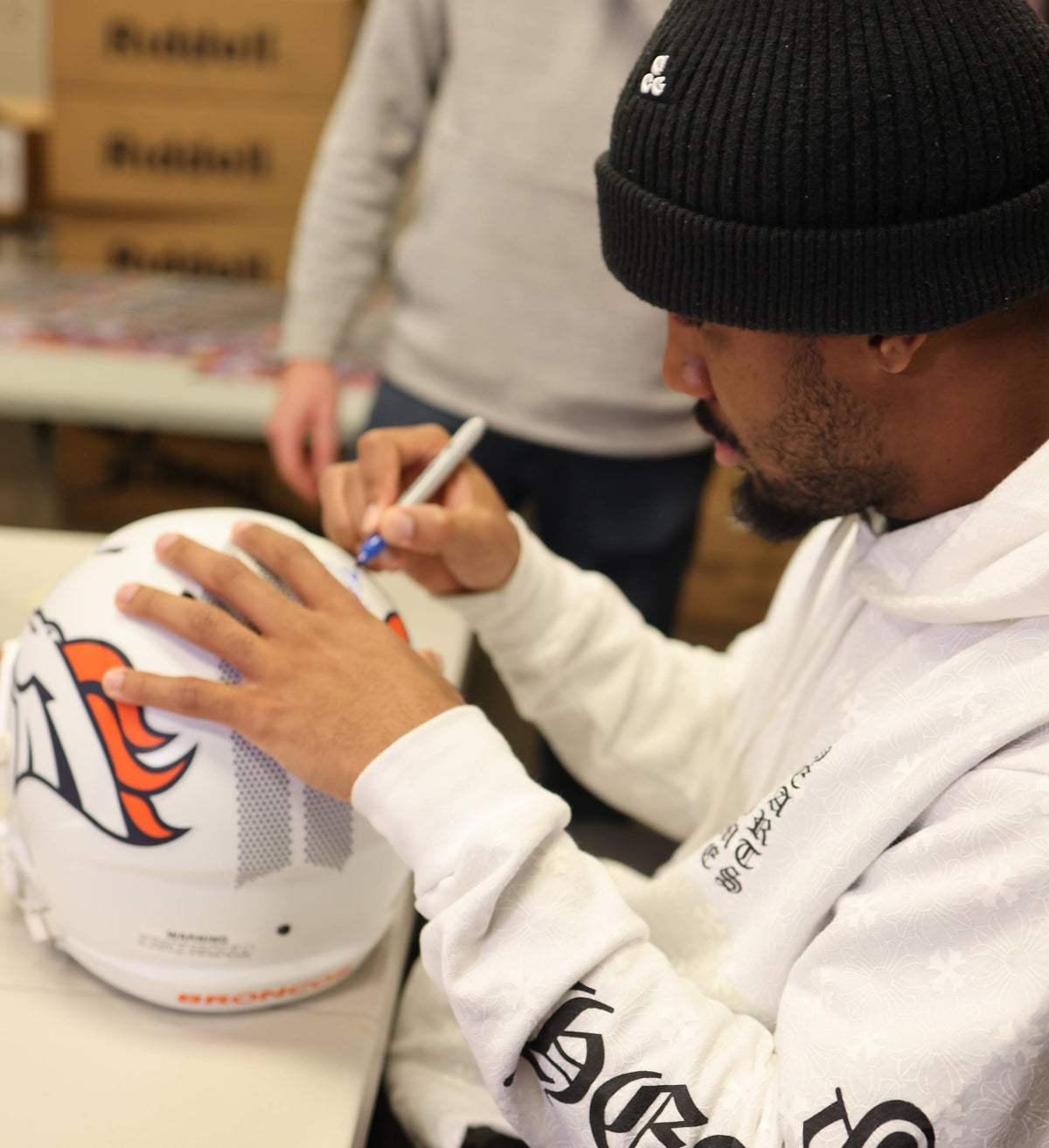 Jaylen Waddle Autographed Alternate White Broncos Replica Helmet - Fanatics COA