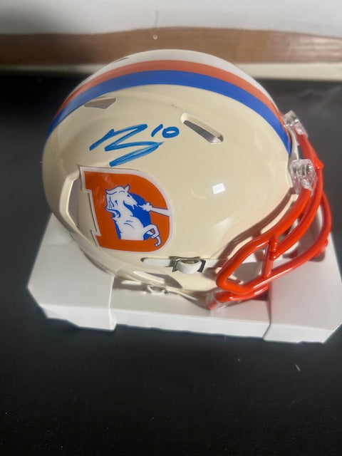 Bo Nix Retro Broncos Autographed Mini Helmet Beckett COA