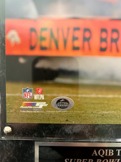 Aqib Talib Denver Broncos Autographed 8x10 Photo with Plaque JSA COA