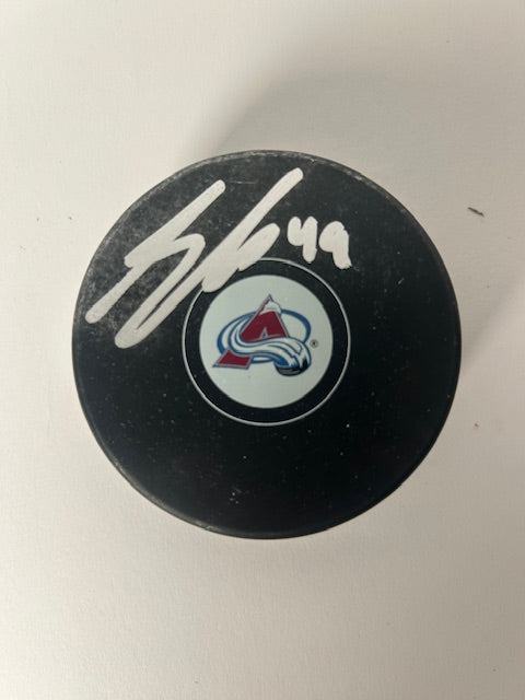 Samuel Girard Autographed Colorado Avalanche Logo Puck Silver Ink JSA COA