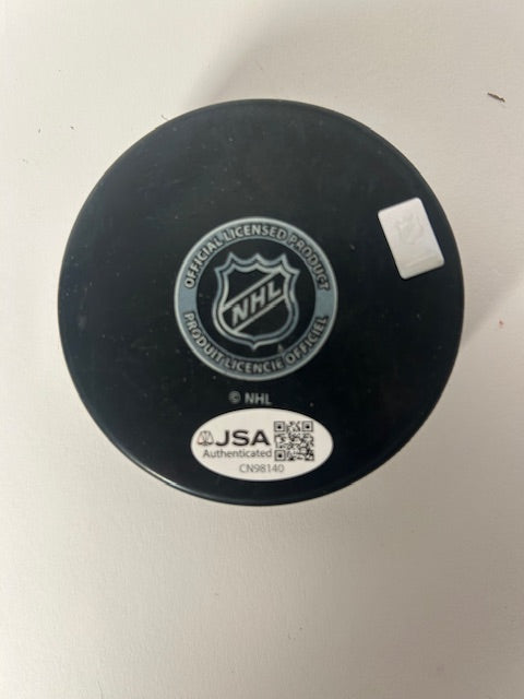 Samuel Girard Autographed Colorado Avalanche Logo Puck Silver Ink JSA COA
