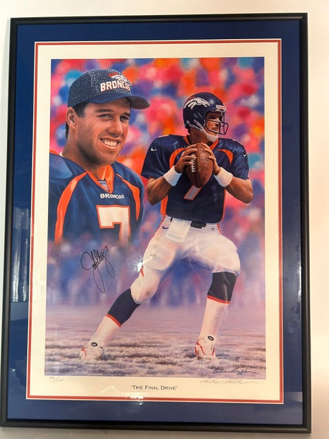 John Elway Autographed 16x20 Lithograph Framed JSA COA