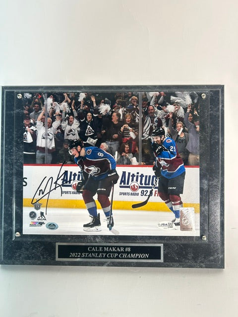 Cale Makar Autographed 8x10 Photo (Navy Jersey) w/ Plaque Fanatics COA