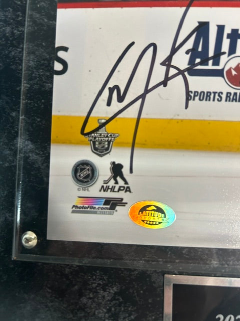 Cale Makar Autographed 8x10 Photo (Navy Jersey) w/ Plaque Fanatics COA