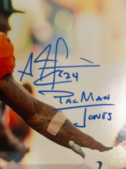 Adam "PacMan" Jones Denver Broncos Autographed 8x10 Photo JSA COA (Holding Football)