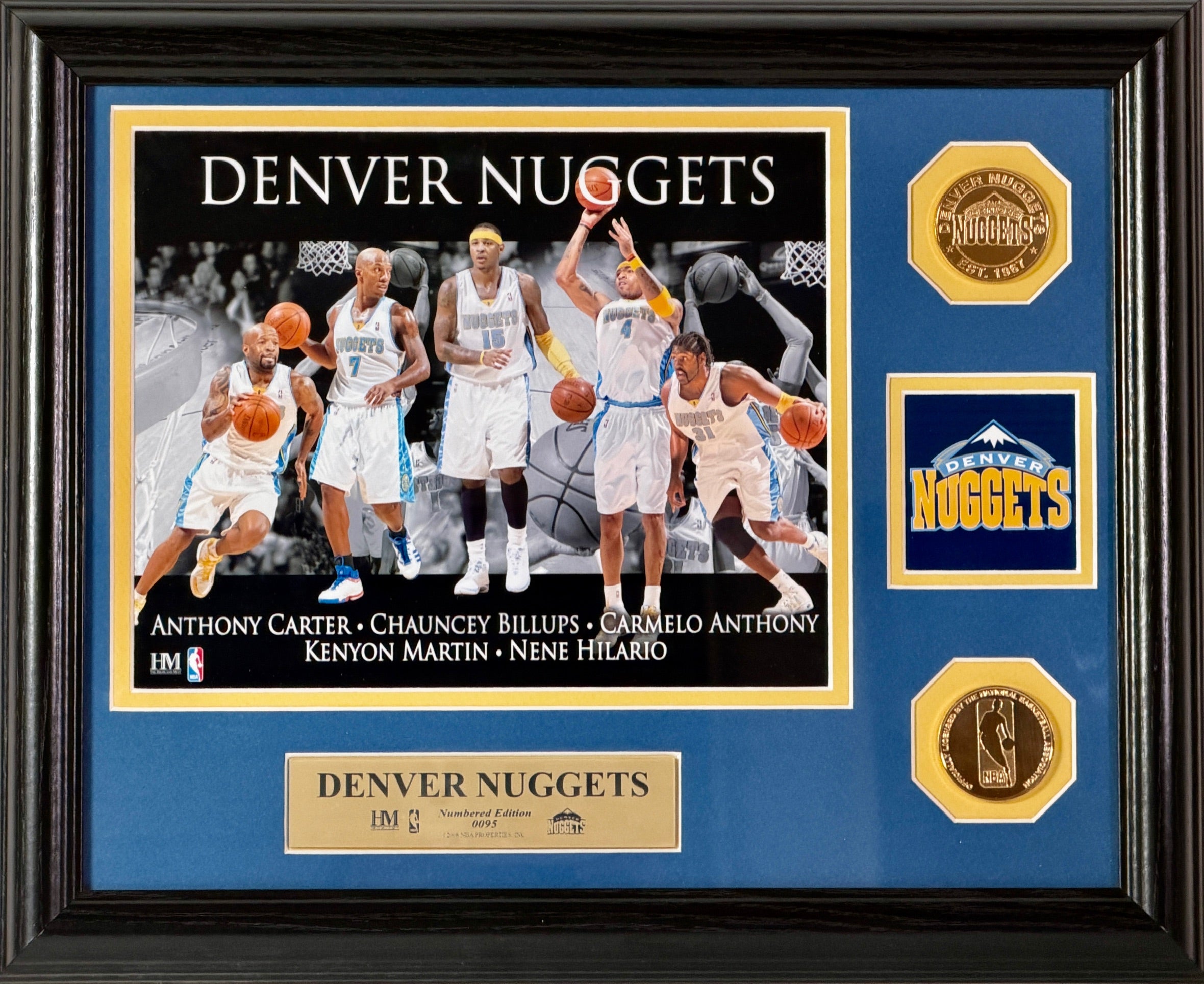 Highland Mint Denver Nuggets Framed Photo with Coins- Carter, Billups, Anthony, Martin, Nene