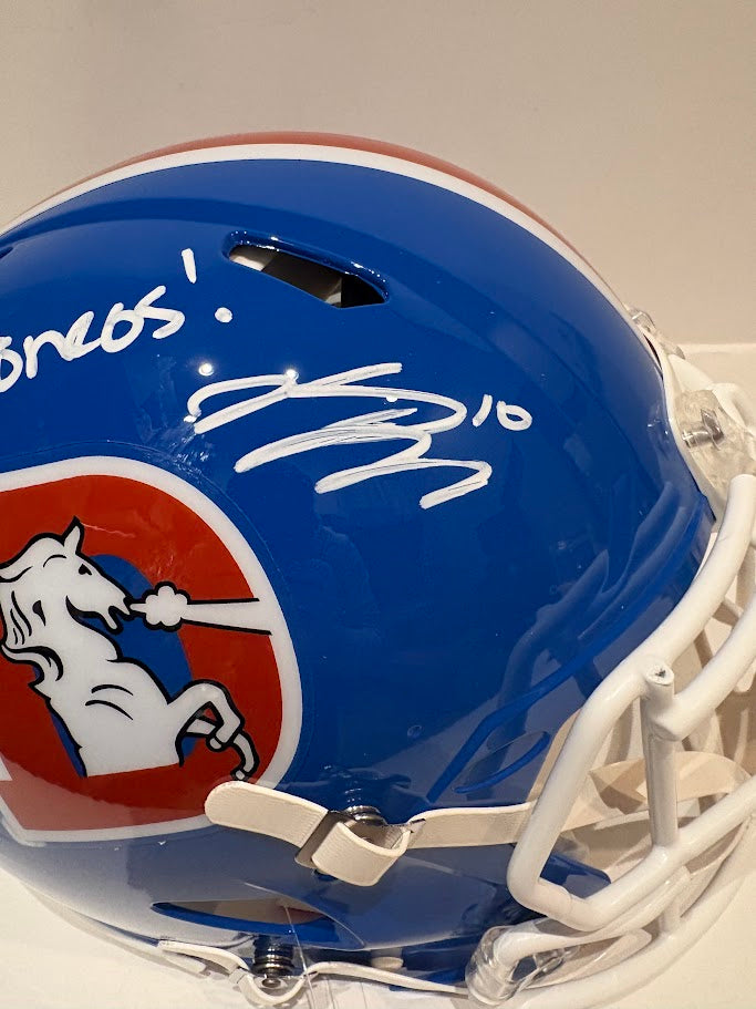 Bo Nix Autographed/Inscribed "Go Broncos" Pro Broncos "D" Logo Helmet Beckett COA