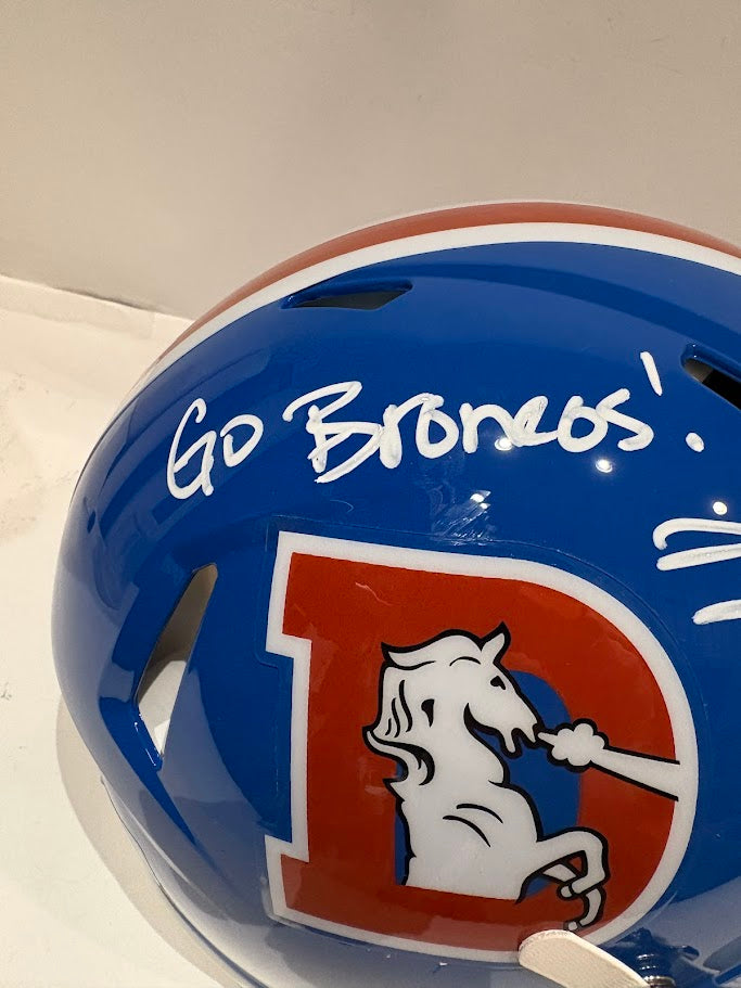 Bo Nix Autographed/Inscribed "Go Broncos" Pro Broncos "D" Logo Helmet Beckett COA