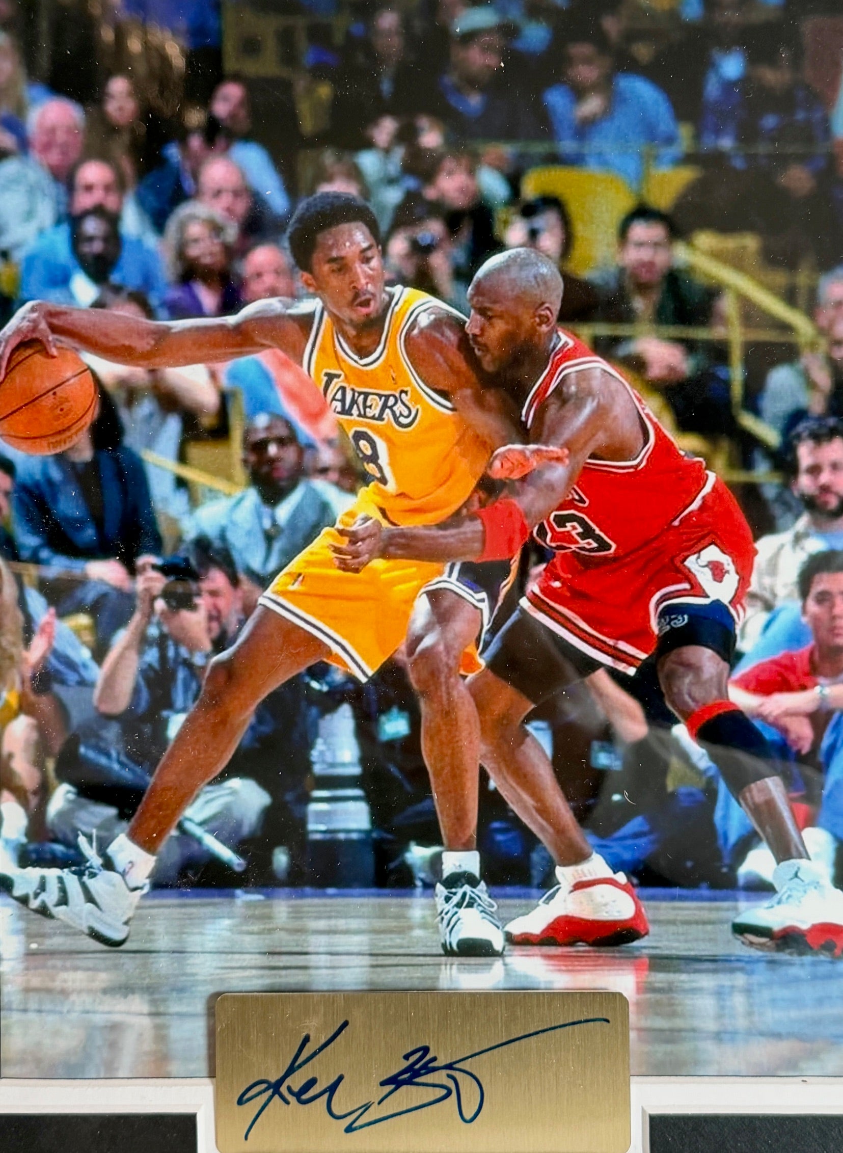 Kobe Bryant & Michael Jordan Framed Photo & Pin Collage with Laser Autograph – 14x18 - Latitude Sports Marketing