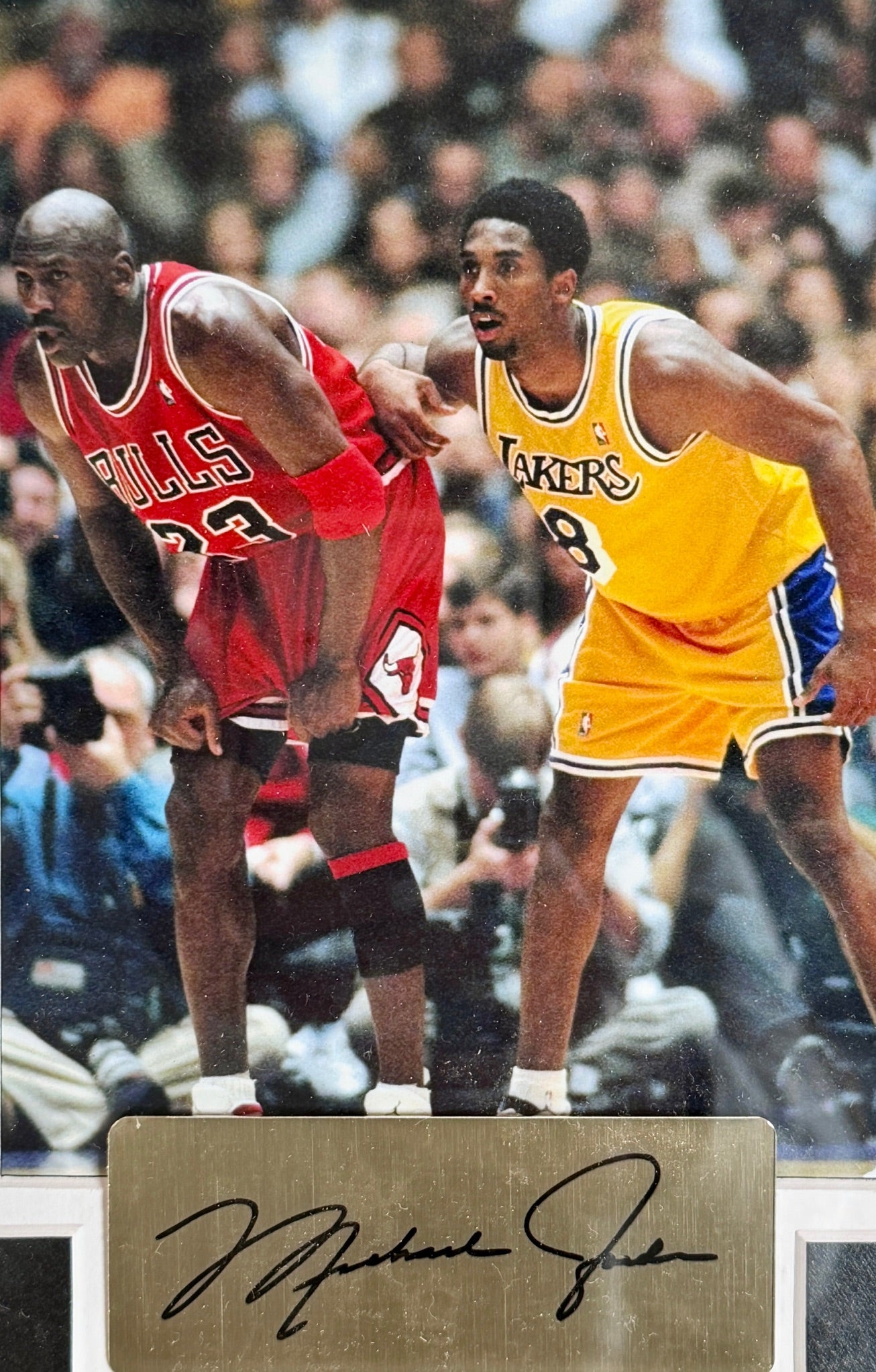 Kobe Bryant & Michael Jordan Framed Photo & Pin Collage with Laser Autograph – 14x18 - Latitude Sports Marketing