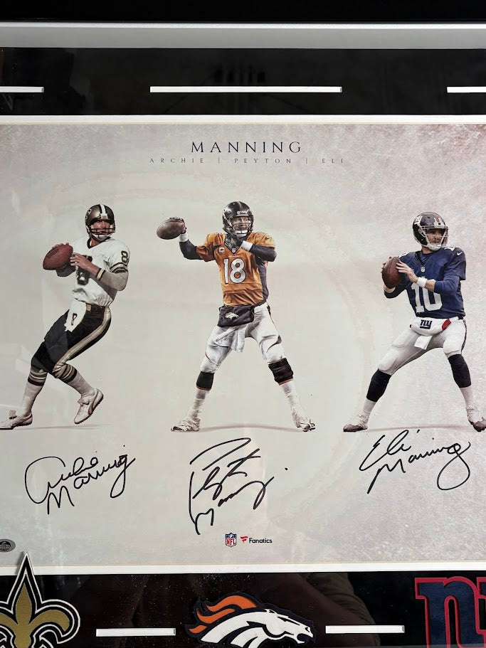 Manning Family 3x Autographed 16x20 Photo Shadowbox Framed Fanatics COA