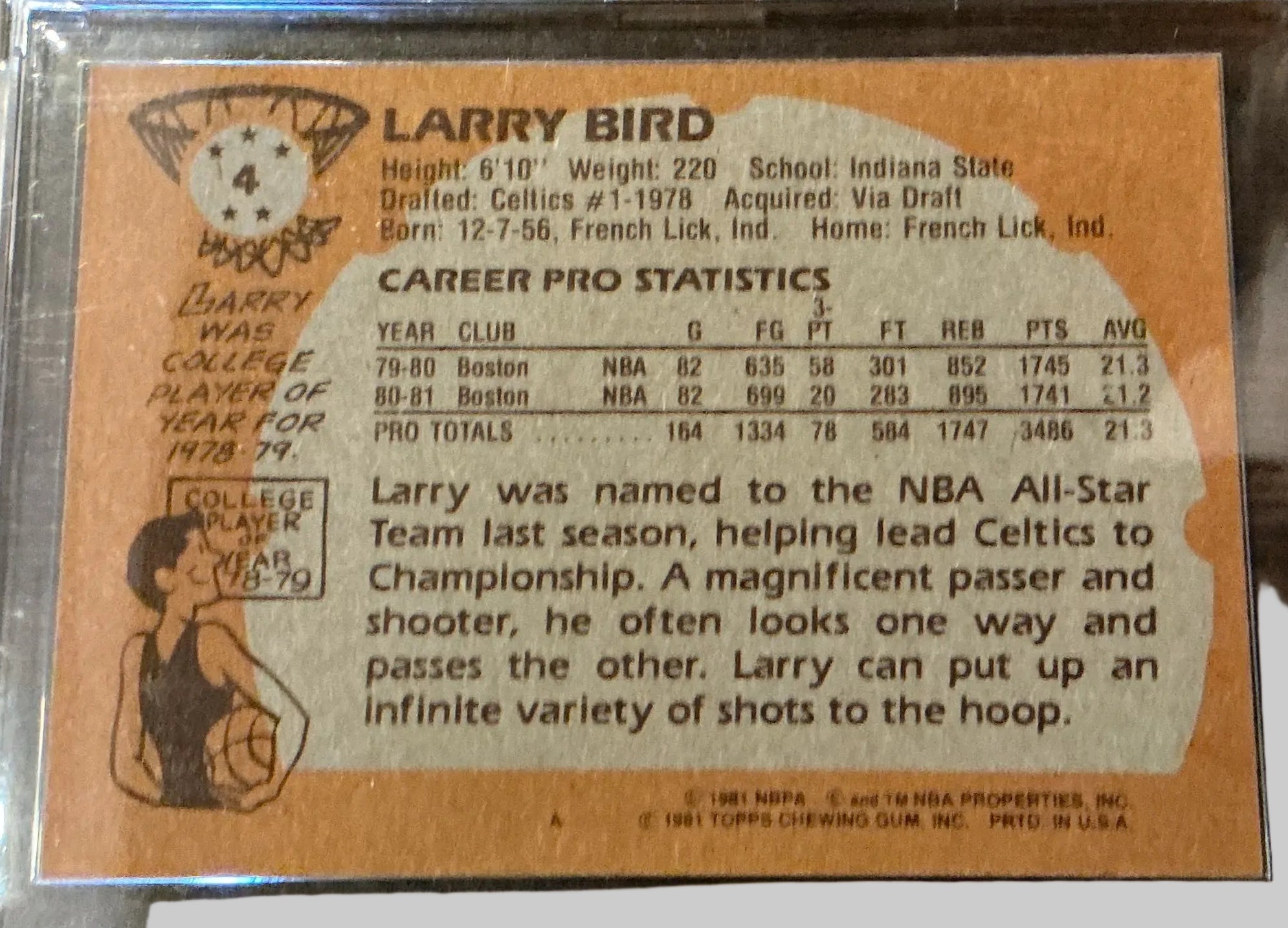 Larry Bird 1981-82 Topps Basketball Card #4 — Boston Celtics