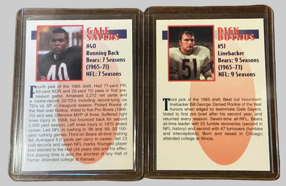 Dick Butkus Autographed & Gale Sayers Chicago Bears 75th Anniversary Card Lot