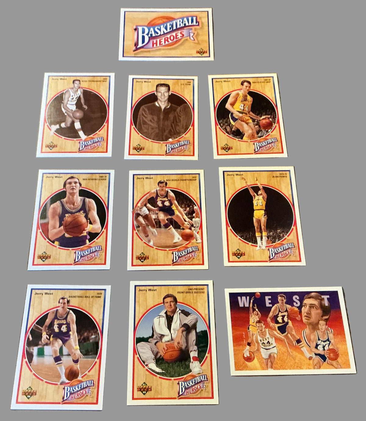 Jerry West 1991-92 Upper Deck Basketball Heroes Complete 10-Card Set — Lakers