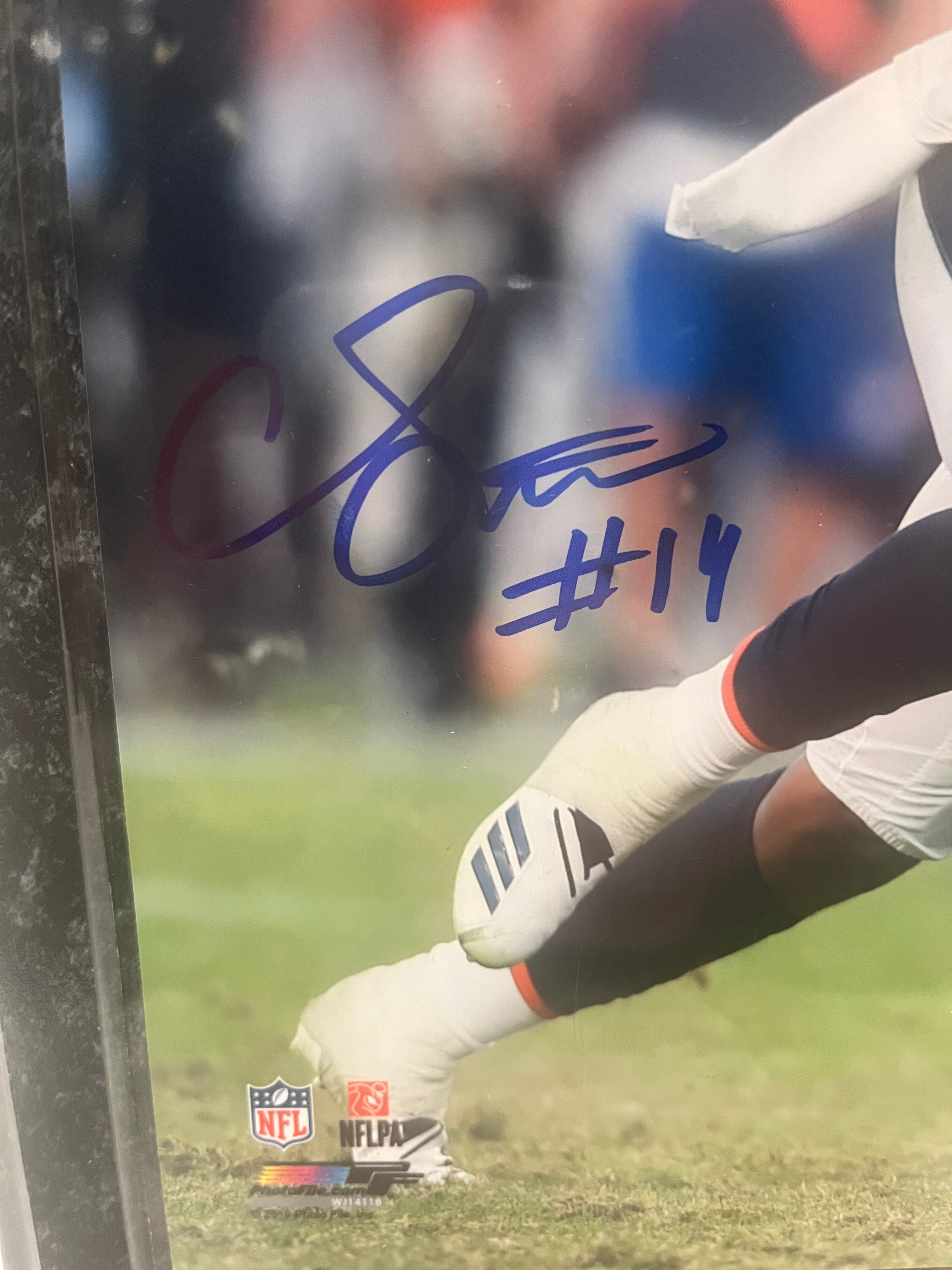Courtland Sutton Autographed Denver Broncos 8x10 Photo with Plaque (Running Action) JSA COA