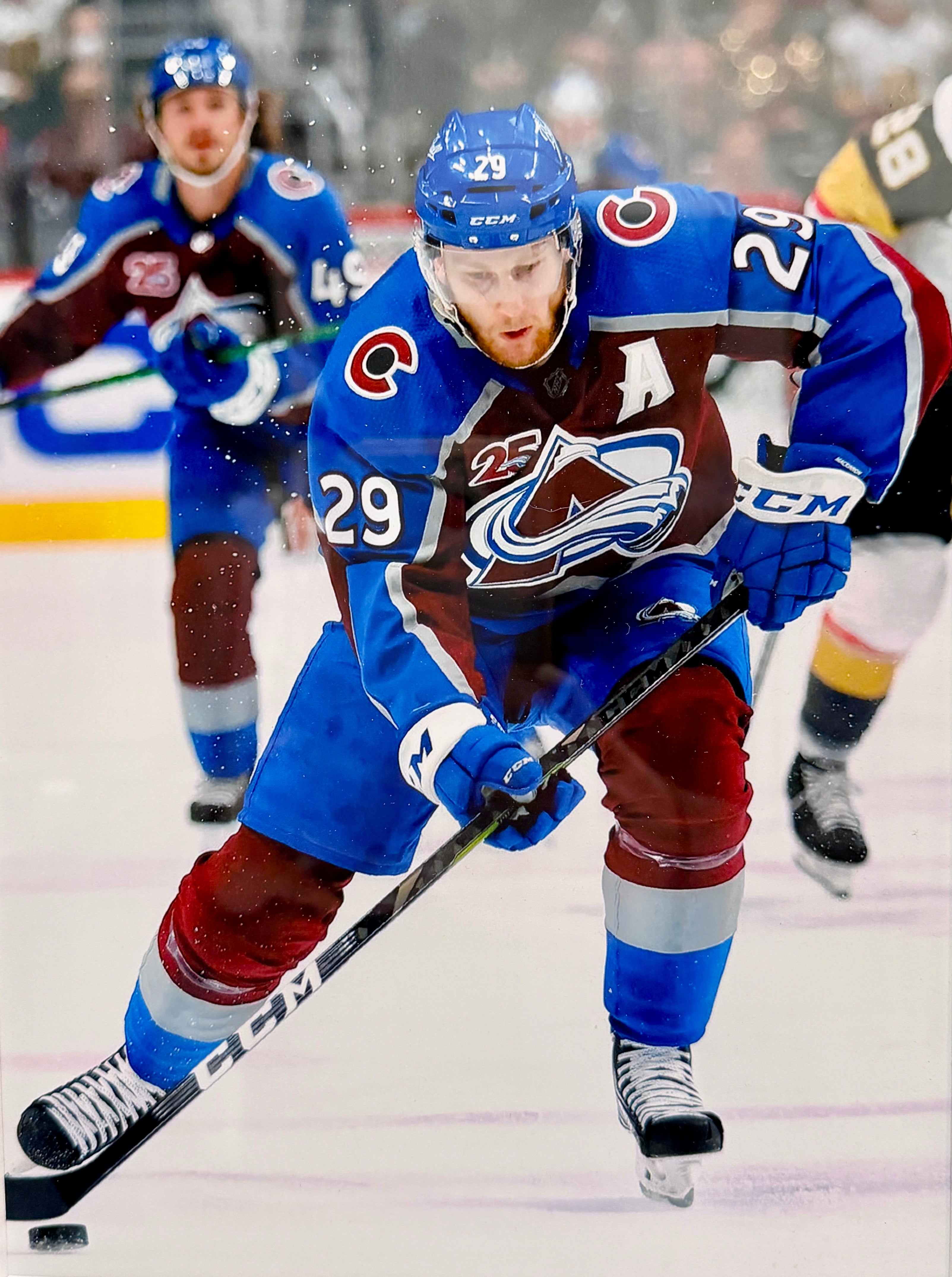 Nathan MacKinnon Colorado Avalanche Autographed Fanatics Premium Jersey w/ 2 8x10 Photos in Deluxe Frame
