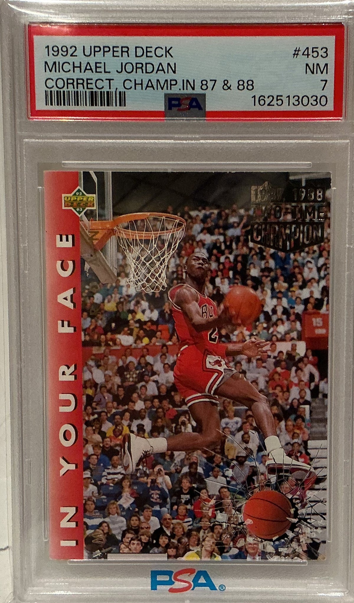 Michael Jordan 1992-93 Upper Deck #453 “In Your Face” Corrected Card PSA 7 — Chicago Bulls