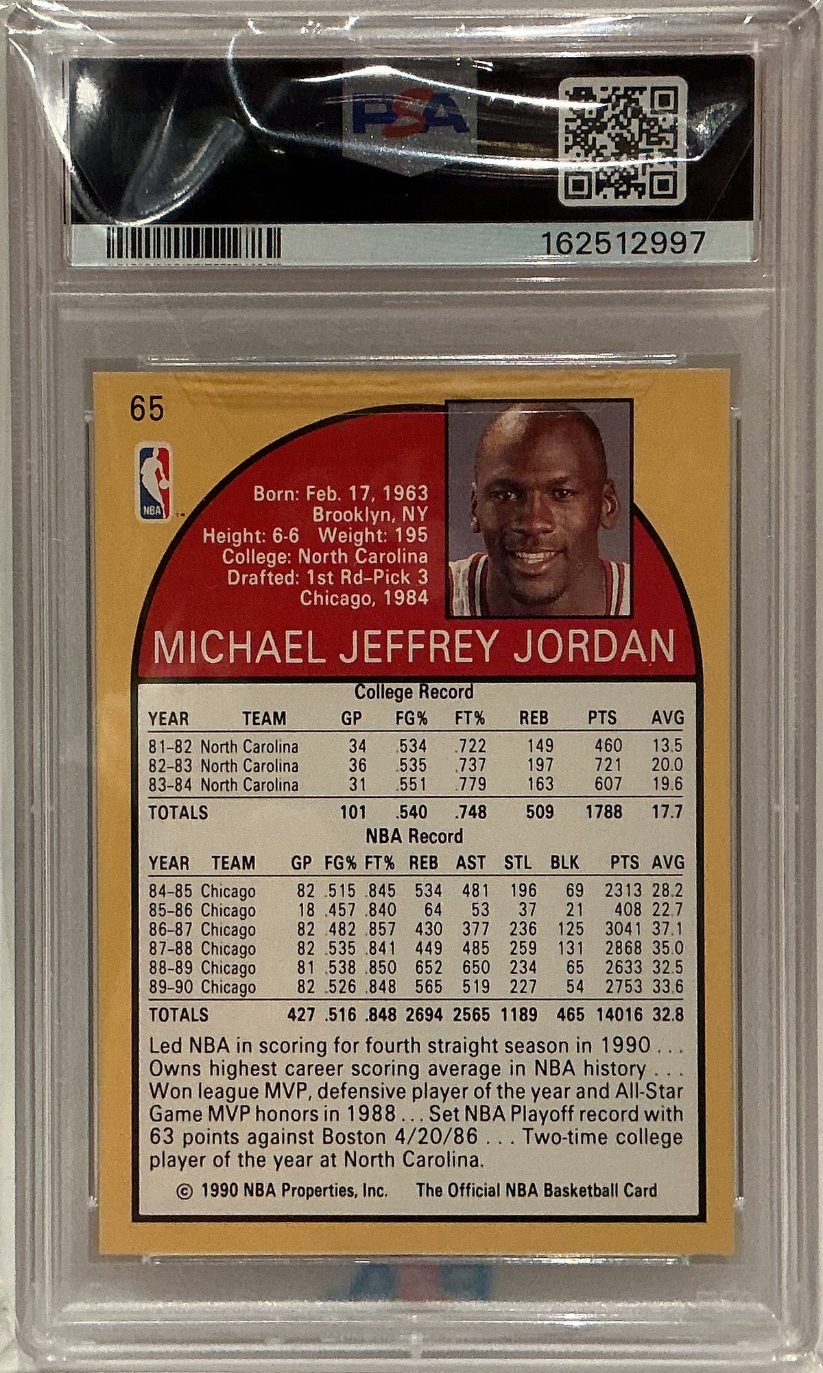 Michael Jordan 1990-91 NBA Hoops Basketball Card #65 PSA 7 NM — Chicago Bulls