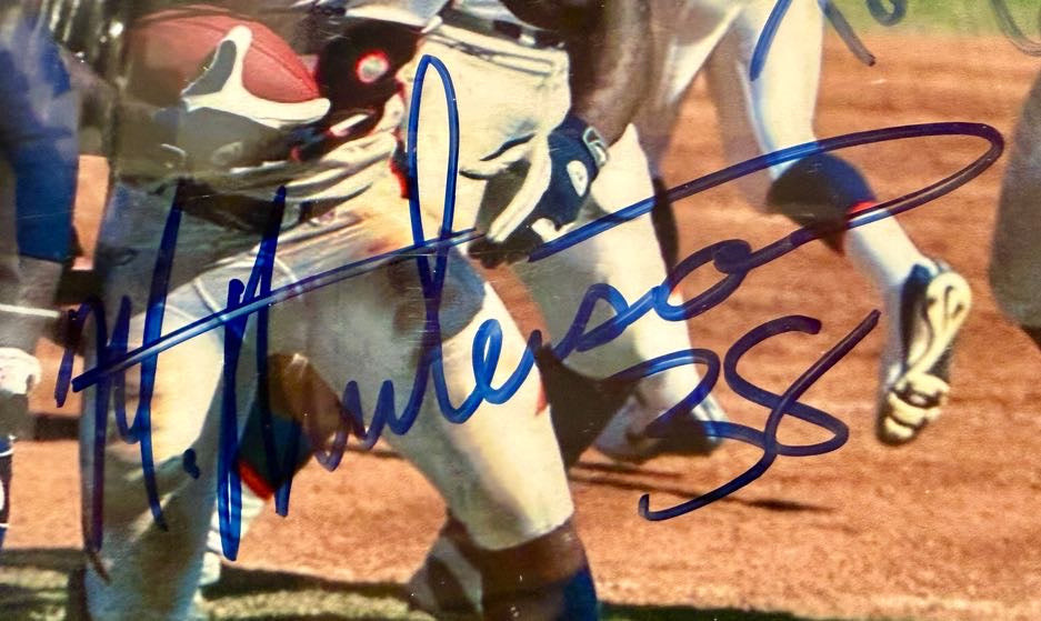 D. Carswell, T. Nalen, M. Anderson Denver Broncos Autographed 8x10 Photo w/ Plaque JSA COA