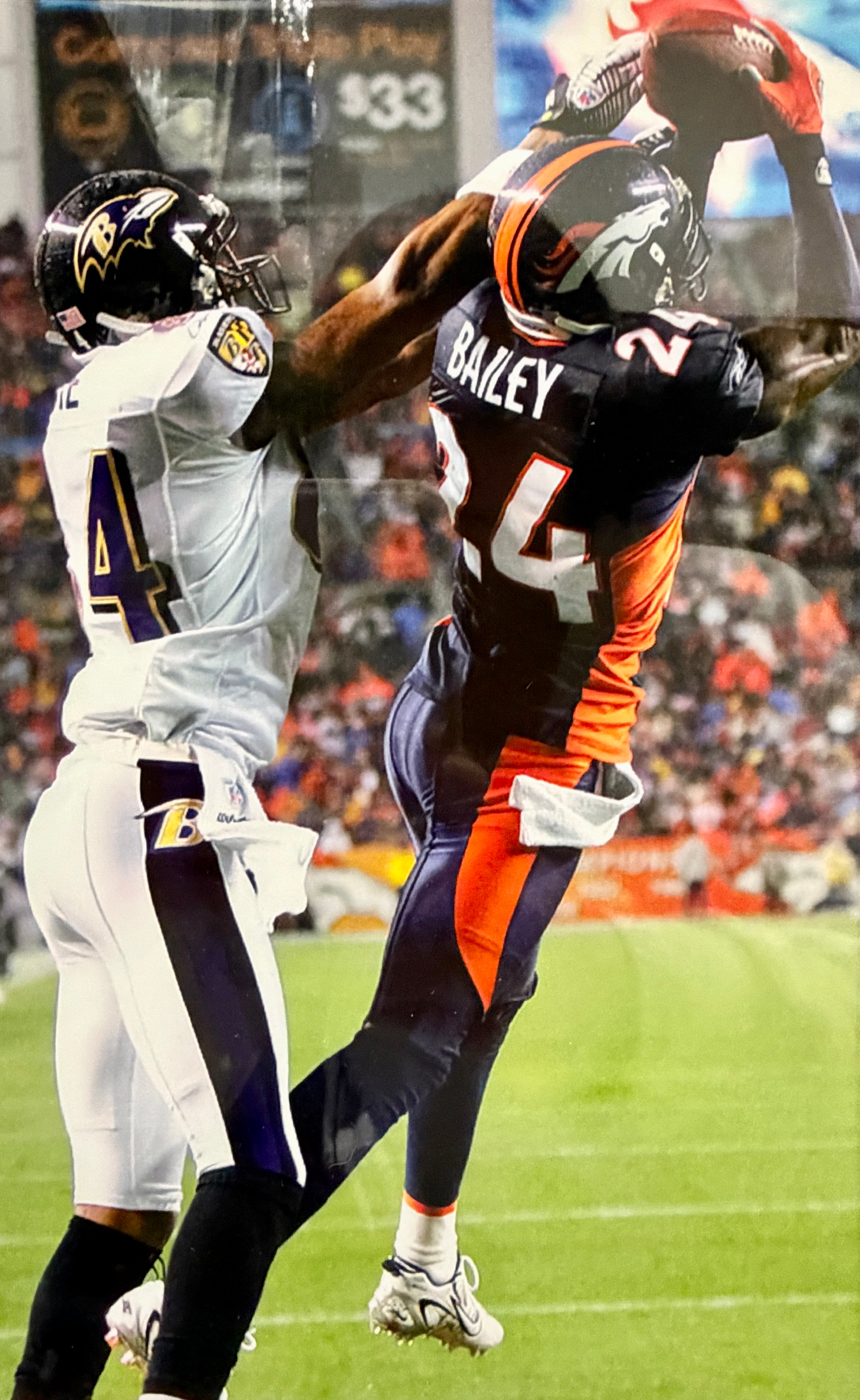 Champ Bailey Autographed Navy Broncos Stat Jersey DLX Framed - Beckett COA