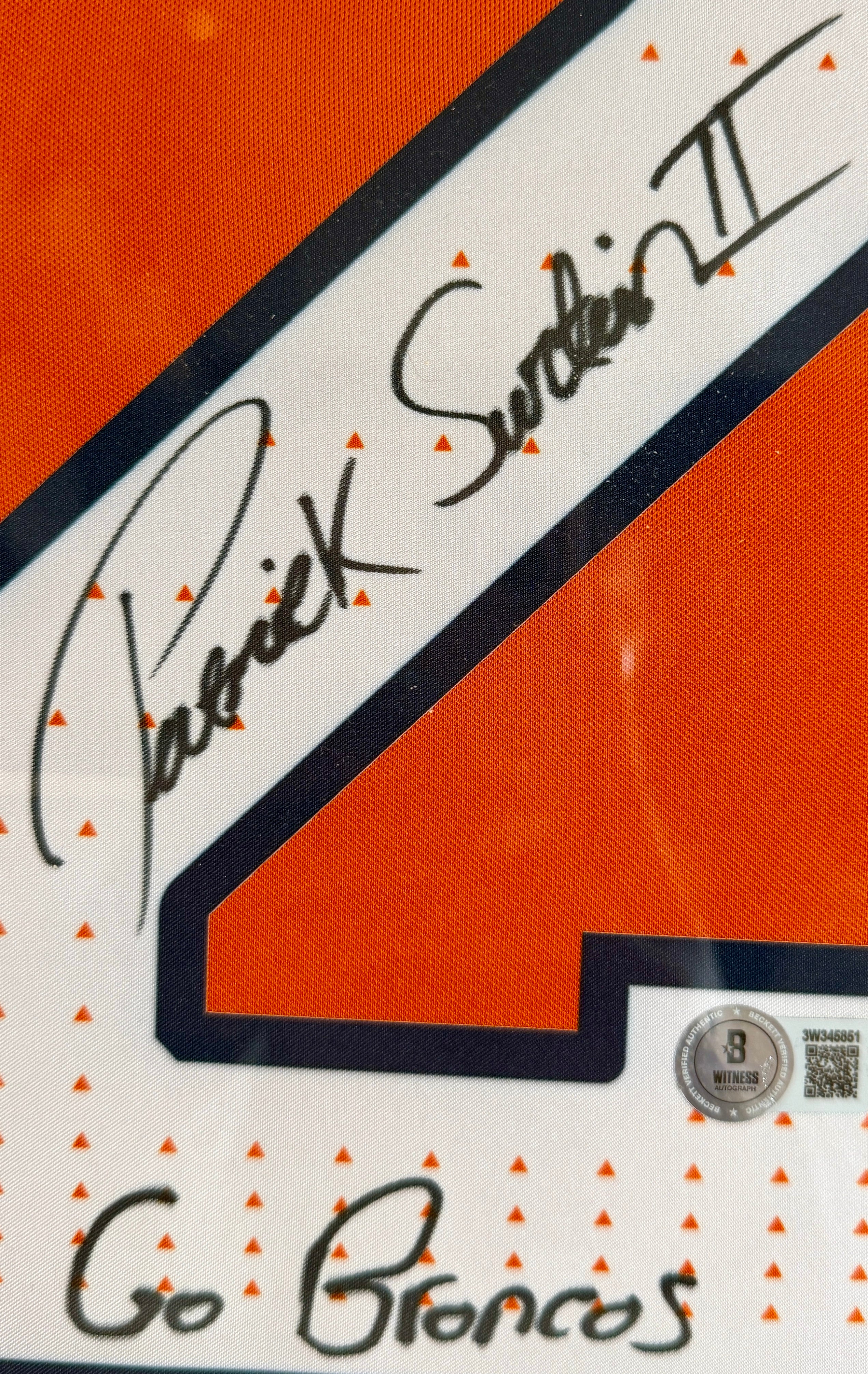 Patrick Surtain II Autographed Orange Nike Broncos Jersey w/ Inscription DLX Framed - Beckett COA