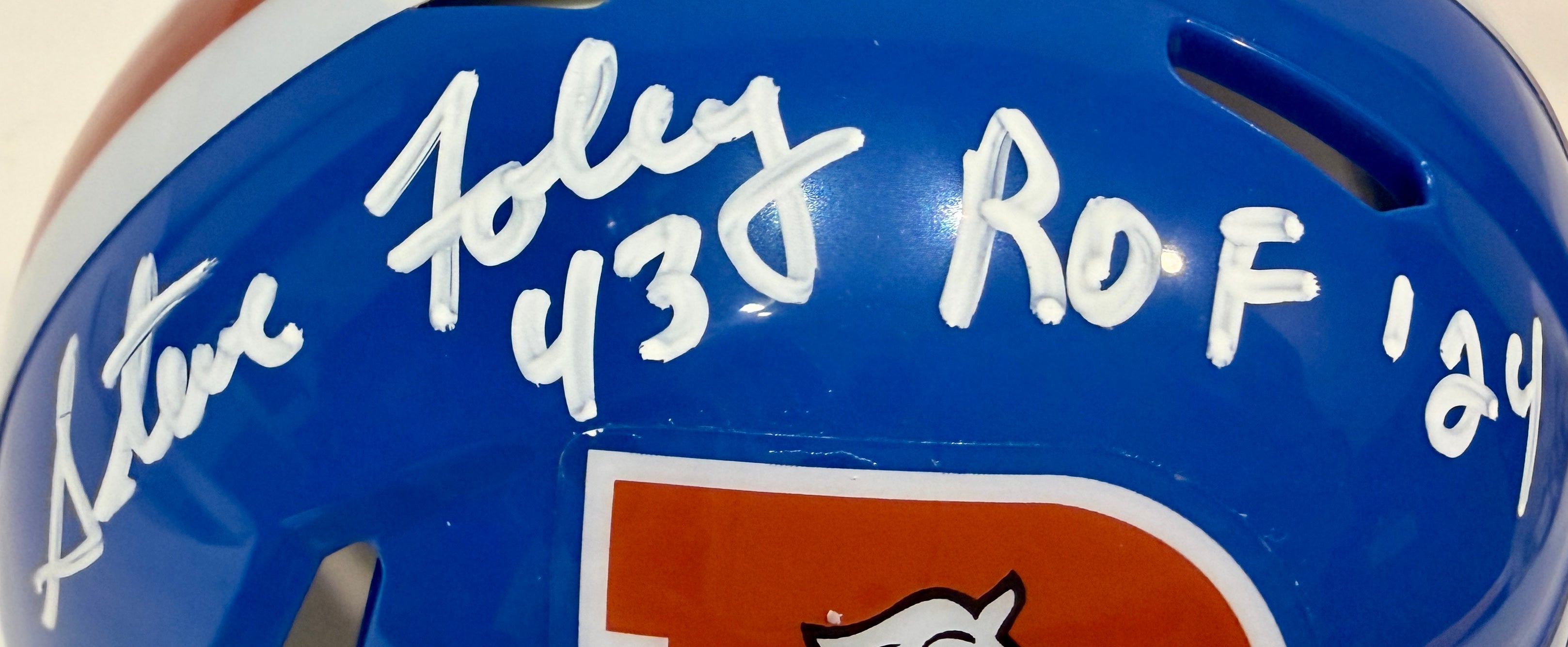 Steve Foley Autographed Denver Broncos 'D' Logo Mini Helmet - Inscribed 'ROF 24' - LSM COA