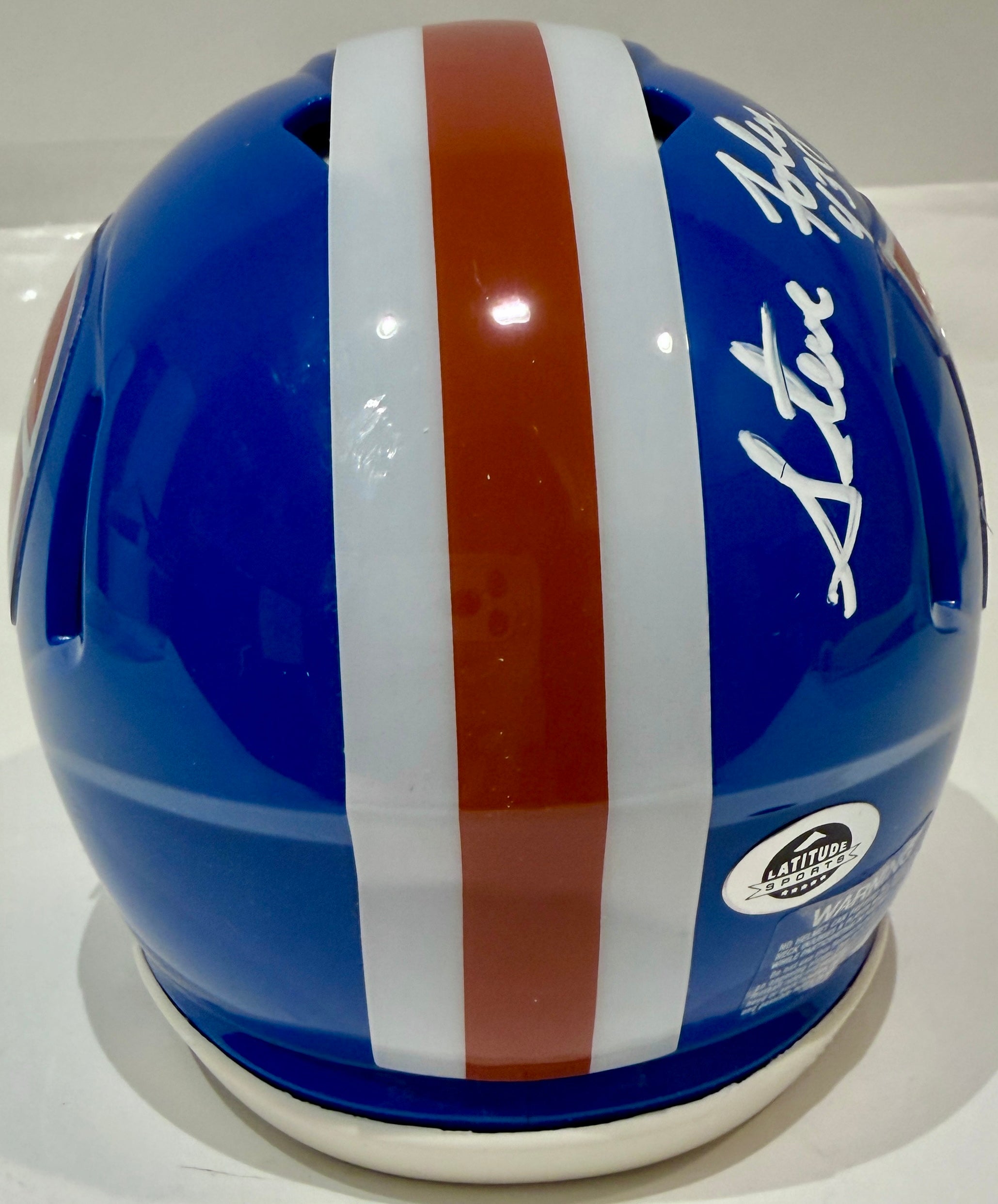Steve Foley Autographed Denver Broncos 'D' Logo Mini Helmet - Inscribed 'ROF 24' - LSM COA